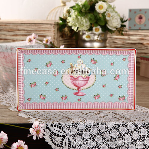 12 Inches Elegant White Rectangular Porcelain Plate of Ice Cream